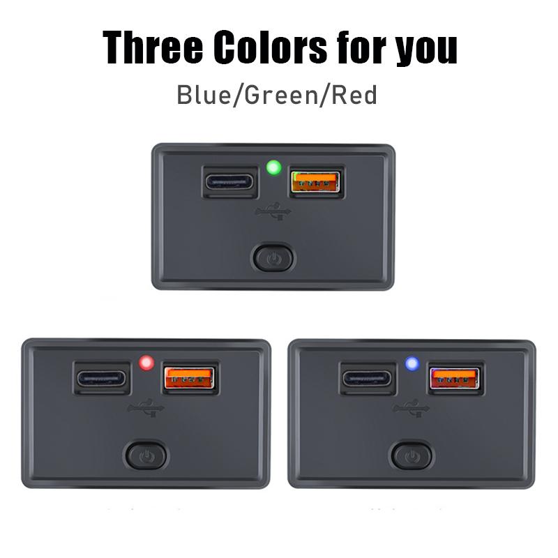 12V/24V Car USB Charger Socket PD3.0 & QC3.0 18W USB Outlet Panel Waterproof Fast Charge Power Adapter Outlet for Boat Truck RV