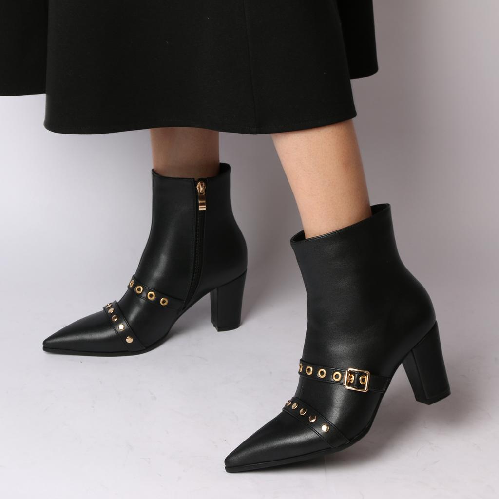 FOREADA Женские ботильоны с острым носком, на массивном высоком каблуке, с пряжкой, заклепками и молнией, лаконичные короткие ботинки, модная женская обувь, осень-зима 46