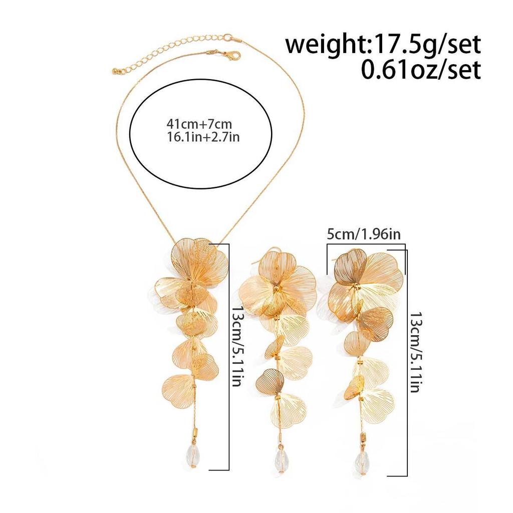 Salircon Модное Элегантное Длинное Металлическое Цветок Лепесток Кисточка Подвеска Ожерелье Серьги Женские Изысканные Серьги Банкетный Набор Украшений
