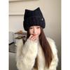 Faux Rabbit Fur Ear Protection Hat Warm Fluffy Cat Ear Beanie Cozy Knitted Beanie Hat  For Women
