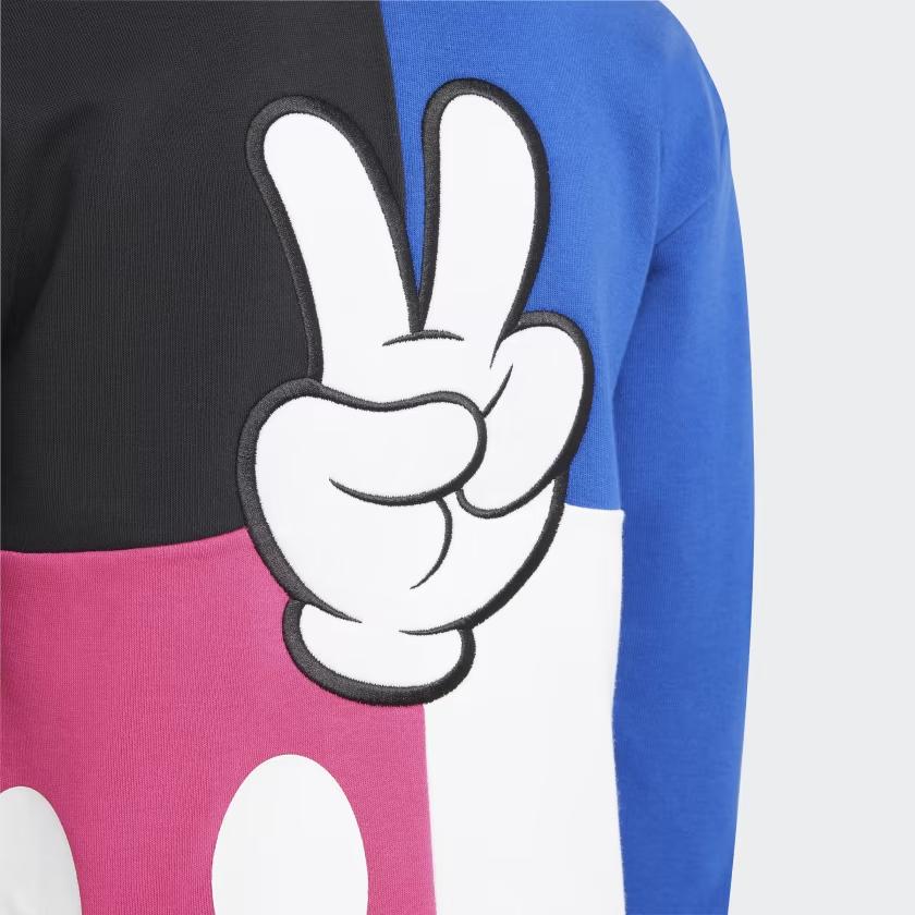 adidas X Коллаборация с Disney Повседневный спортивный костюм Колорблок Стойка воротник Мультяшный аниме принт Куртка с длинным рукавом Брюки со средней посадкой Детские комплекты H28825