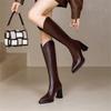 Fashion Elegant Heeled Women's Long Boots High Heels Leather Brown Ladies Knee Shaft Shoes Pointed Toe Waterproof Y2k Chic New Rock Work