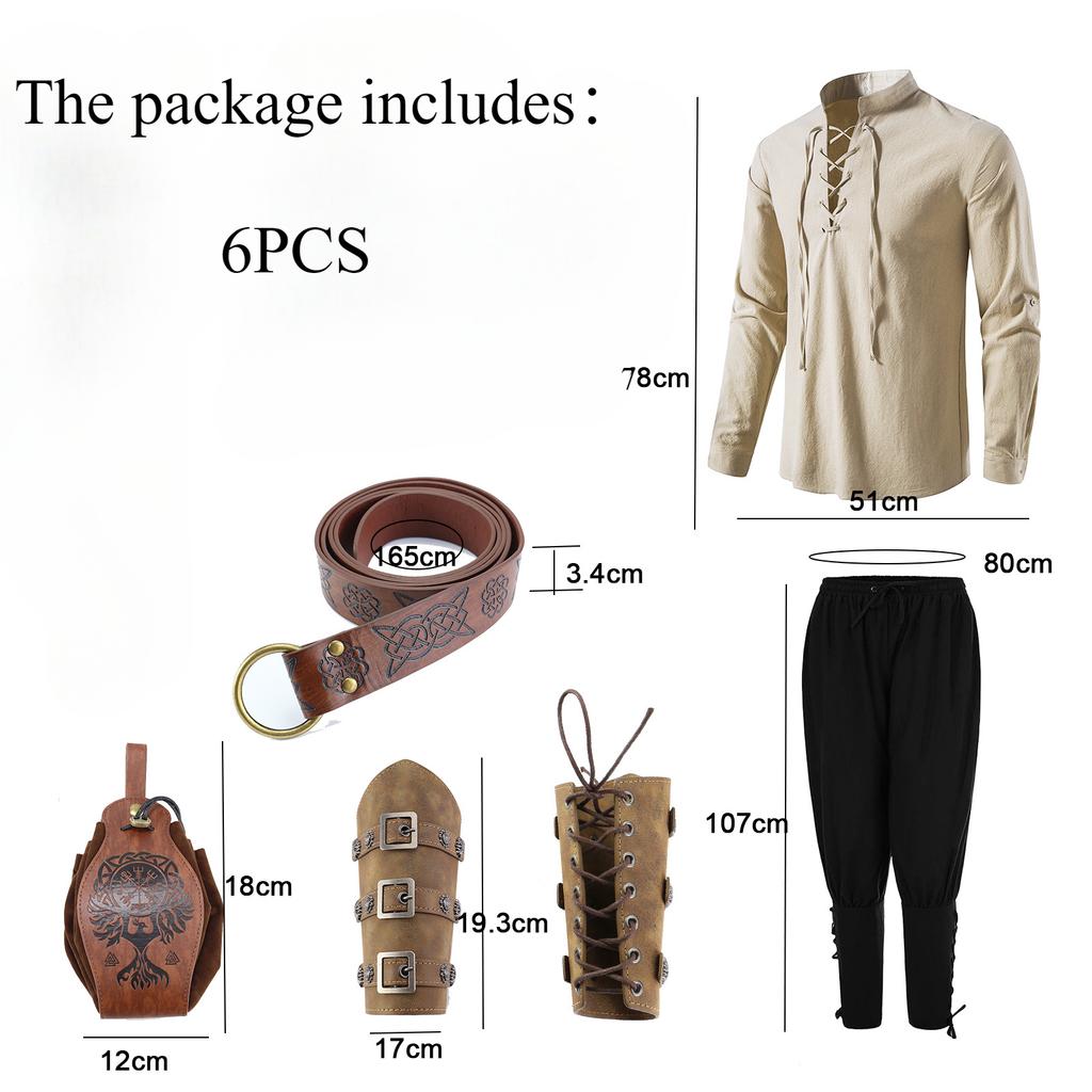 Костюм для косплея на Хэллоуин для мужчин в стиле Ренессанс + аксессуары для косплея в стиле средневековой пиратской рубашки