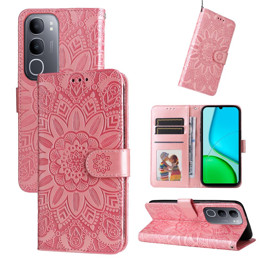 For vivo Y50 Case Sunflower Imprint Leather Wallet Phone Cover