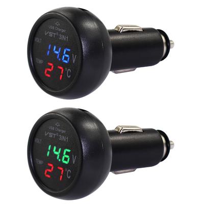 3 в 1 USB автомобильное зарядное устройство ЖК-цифровой двойной дисплей 12 В/24 В автомобильный вольтметр термометр цифровой светодиодный автомобильный вольтметр термометр
