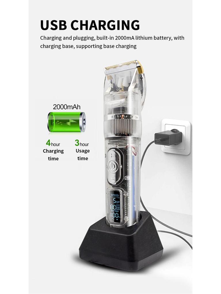 Мощная прозрачная машинка для стрижки волос с основанием, керамическими лезвиями, электрическая машинка для стрижки