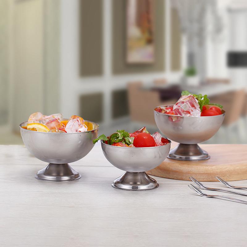 S/M/L New Stainless Steel Ice Cream Cups Salad Bowl Dessert Fruit Plate Tableware Bar Party Metal Wine Glasses Kitchen Tools