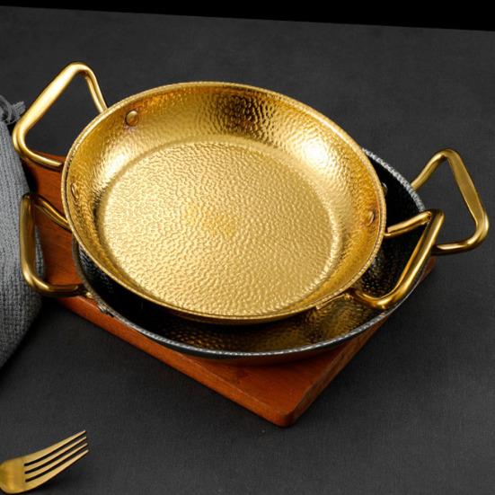 Fry Pot Saucepan Hammered Stainless Steel Paella Cooker Double-Handle Seafood