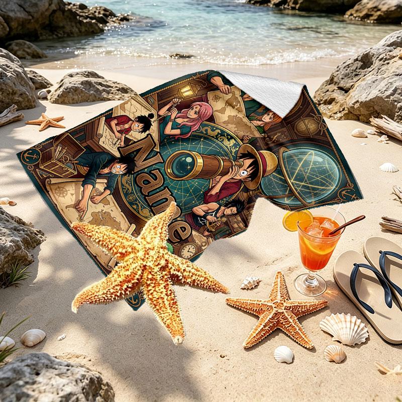 Custom Name Personalized ONE PIECE Print Beach Towel, for Trip Camping Beach Party Home Decor, Birthday Gift for Family & Friends