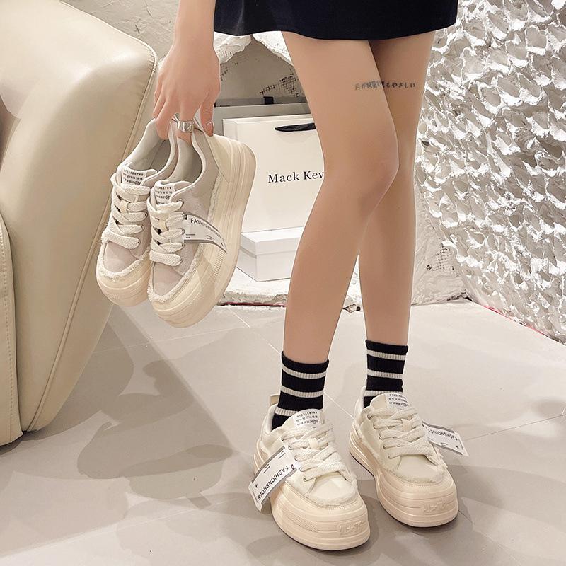 Нишевый дизайн, белые туфли на платформе, женские, 2024, новые универсальные повседневные парусиновые туфли, женские парусиновые туфли Xiaoxiangfeng