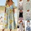 Women's Summer Maxi Dress V-Neck Short Sleeve Long Dress Casual Button Floral Printed Midi Dress
