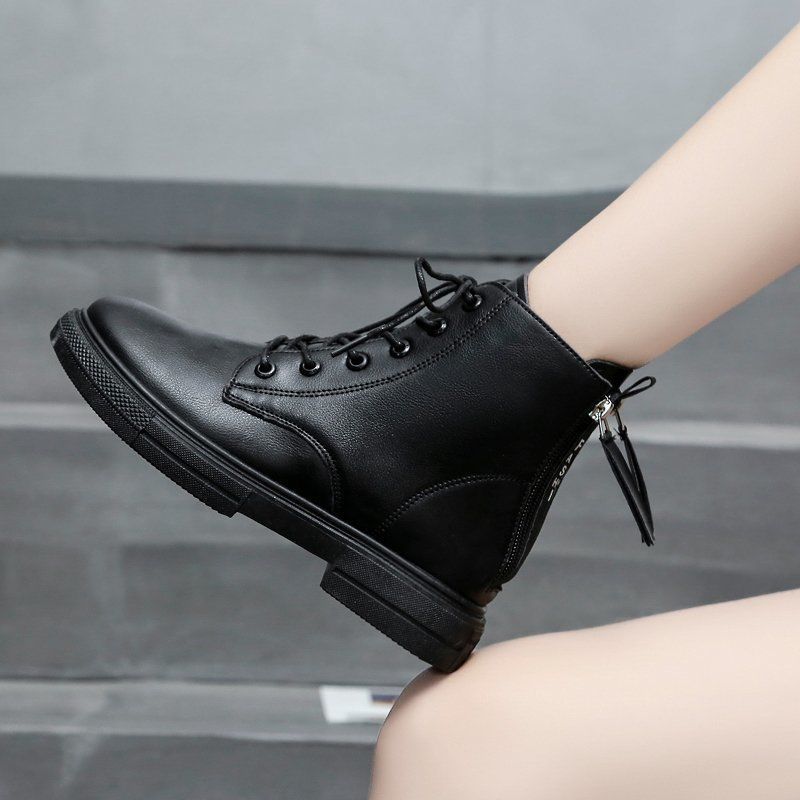 Footwear Lace-up Black Short Shoes for Women Work Booties Waterproof Female Ankle Boots with Laces Elegant Low Heels Chic Hot Pu