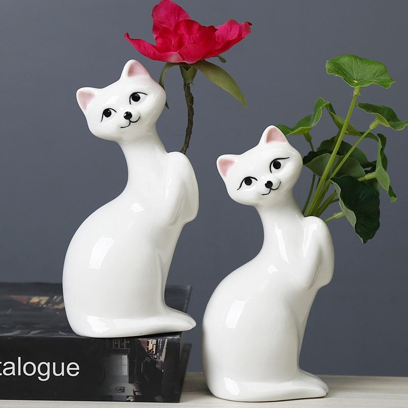 Ваза с милым котом, настольные украшения, керамическая ваза для гидропоники, горшок для растений, бутылка для ароматерапии, домашний декор, украшение для сада