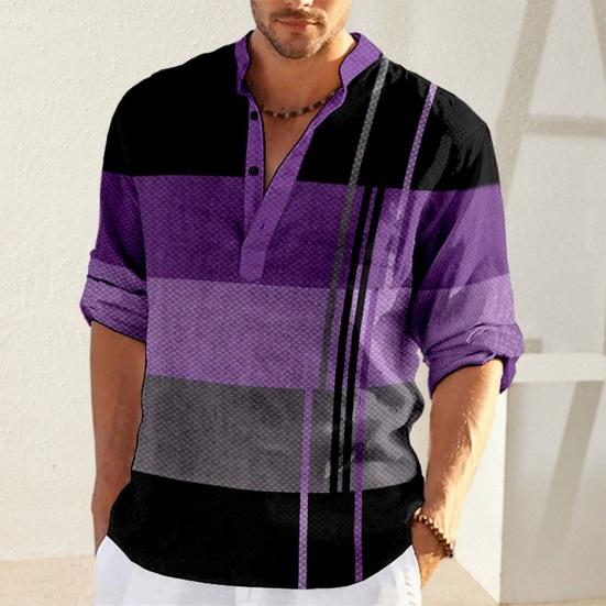 Мужская деловая рубашка с v-образным вырезом и пуговицами, пуловеры с длинными рукавами, лоскутные цветные повседневные рубашки, топы