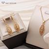 Fashion Hollow Leaf Colorful Cubic Zirconia Drop Earrings Jewelry Sets For Women Party Pendant Necklace Gift