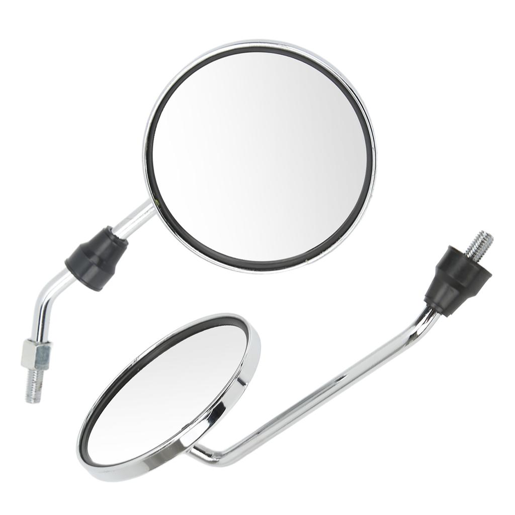 2pcs Motorcycle Rearview Mirror 8mm Thread Chrome Plated Round Universal for Street Bikes ATV
