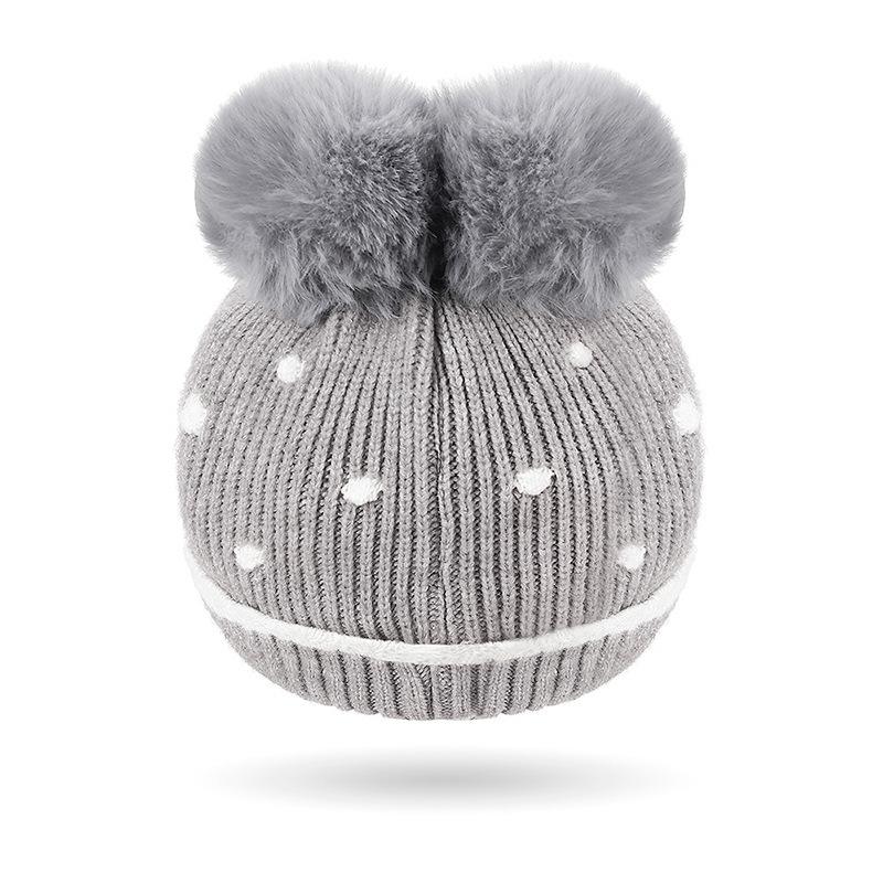 Детская осенне-зимняя шапка для девочек с бантом для волос, теплая вязаная защитная шапка для ушей, детская шерстяная шапка