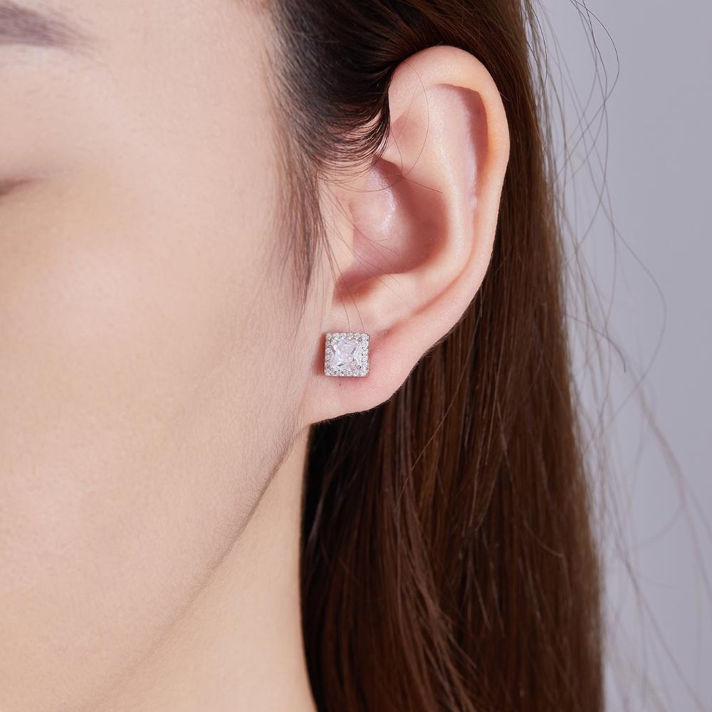 Trend Design Sense High-End S925 Sterling Silver Moissanite Square Earrings Men's and Women's Couple Models Fashion Stud Earrings