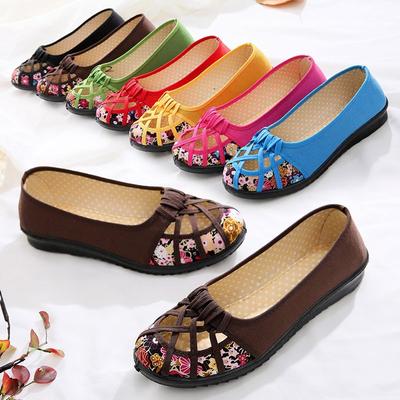 Женская тканевая обувь Old Beijing, весенне-летняя женская обувь на полой плоской подошве, дышащие сандалии для мам