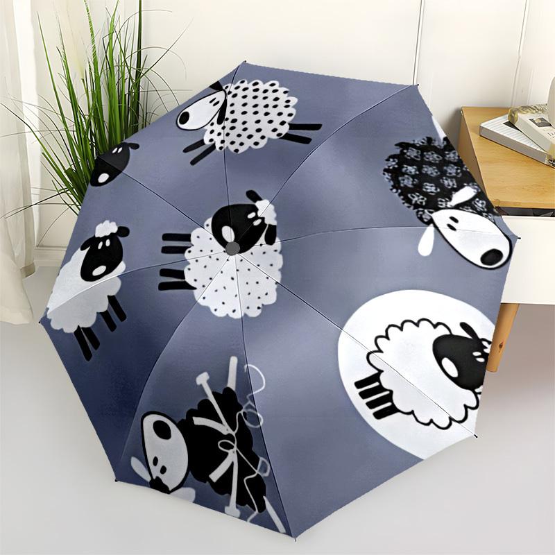 1pc Sheep Pattern Automatic Opening/Closing Folding Umbrella with 8 Ribs, Plastic Handle, Windproof Portable Sunshade Umbrella yy251222196
