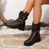 Круглая пряжка-ремень для скальпа, плиссированные ботинки-чулки, зима 2025, новые, ретро, больших размеров, в британском стиле, на толстом каблуке, ботинки-мартенсы для женщин