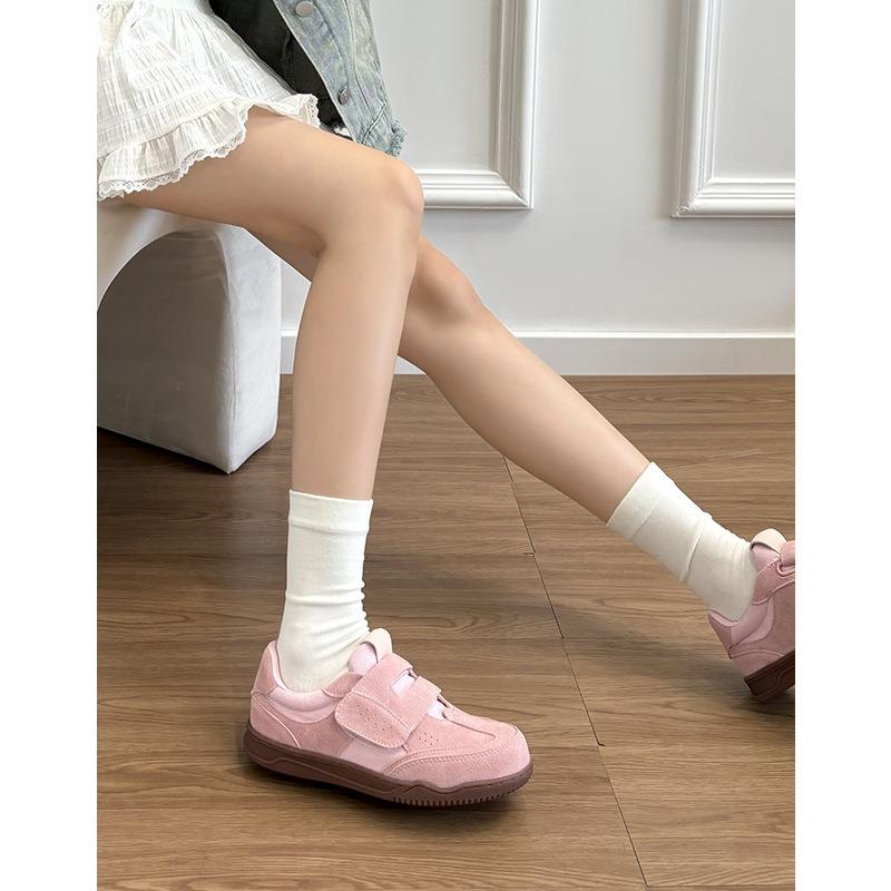 Версия из овчины, ретро, круглый носок, маффин, толстая подошва, на липучке, женская повседневная спортивная обувь, универсальные маленькие белые туфли