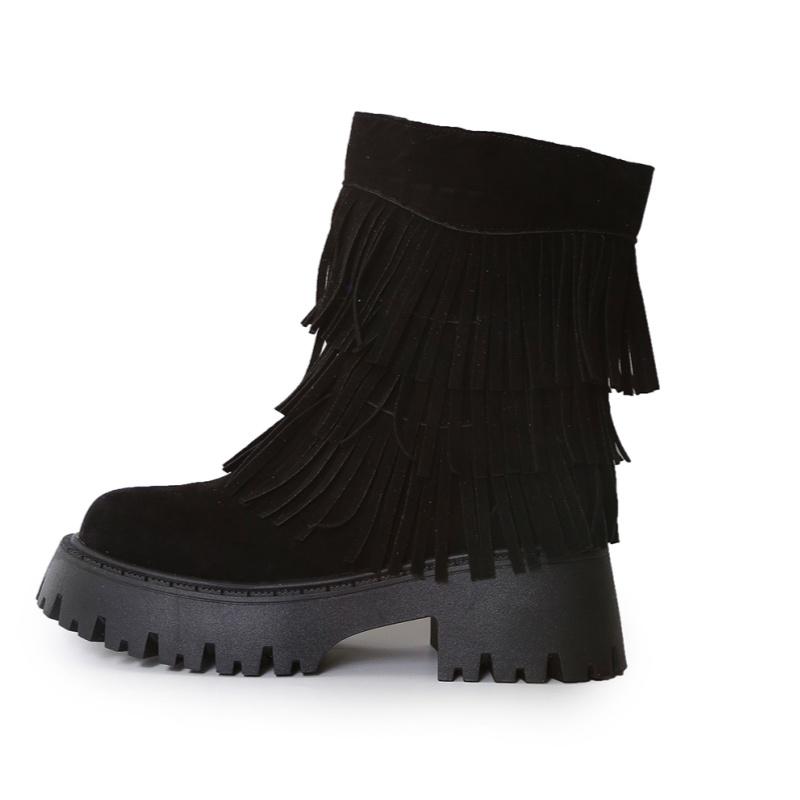 Модные ботильоны на платформе с бахромой на высоком каблуке для женщин, ботинки челси из замши, зимняя новинка 2025 года, трендовые массивные боты в готическом стиле, повседневные и удобные