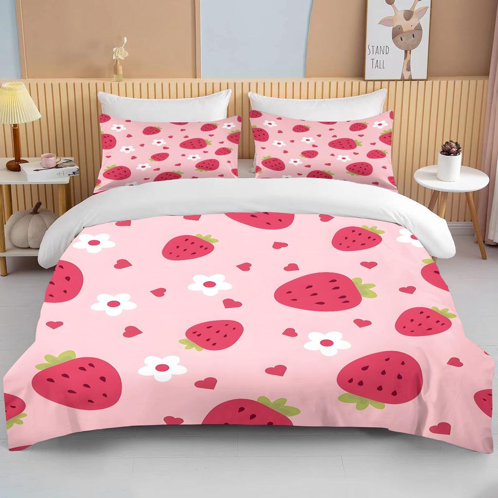 Sweet Strawberry Print Bedding Set Duvet Cover 1 Duvet Cover 2 Pillowcases Adult and Kids Bedding Set Luxury Queen Bedding Set