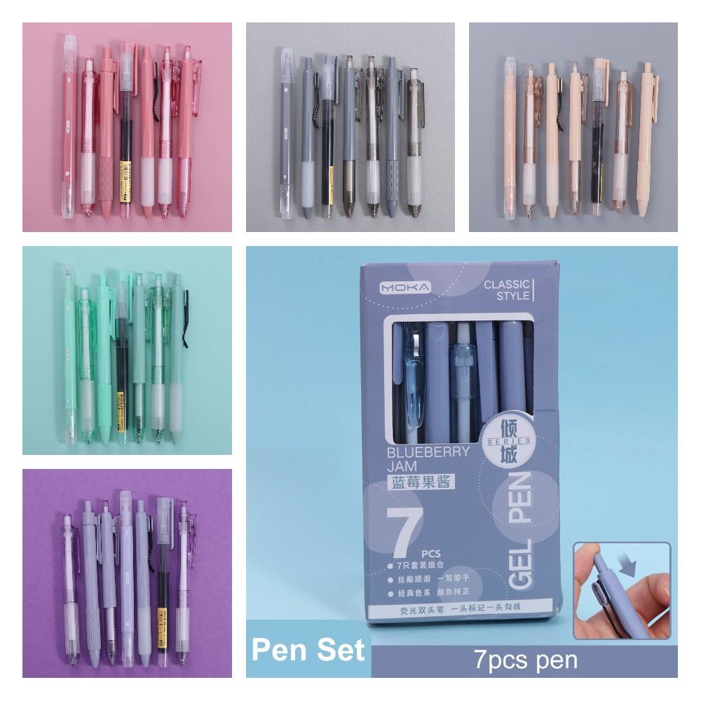 Гелевая ручка ST с нажимным стержнем, черные чернила, ручка для подписи, 7 шт./набор, шариковая ручка, студенческая