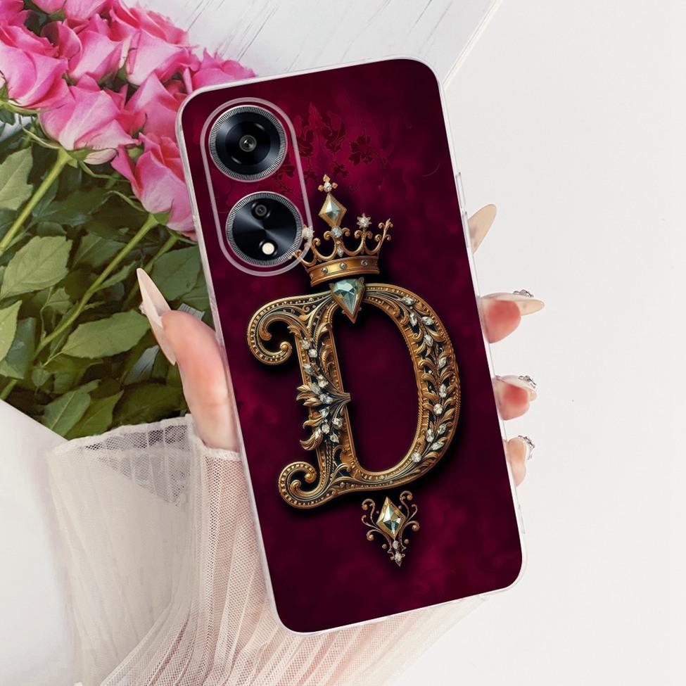 Прозрачный Чехол Для Oppo PHS110 Для Oppo A1 5G Чехол Роскошная Корона Буквы A-Z 2D Плоский Узор Мягкий Чехол Для Телефона