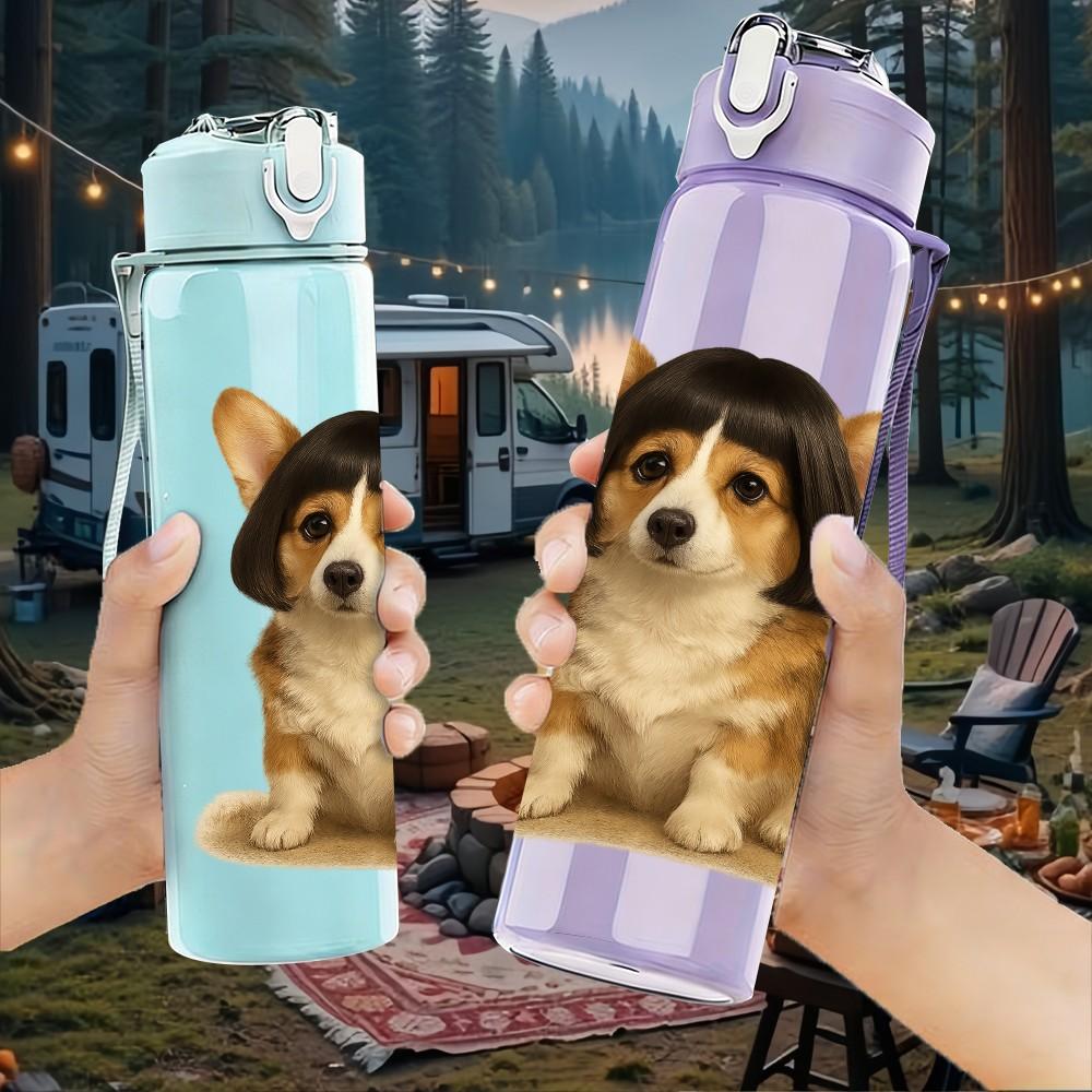 1PC Corgi Puppy Classic Portrait 750ml Color Plastic Sports Water Bottle Leakproof Flip Straw Lid Suitable for Sports Office Home Use