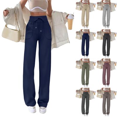 Женские повседневные брюки с широкими штанинами, высокой талией, для йоги, спортивные, прямые