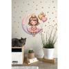 Cute Girl Sitting On The Moon Kids Room Door - Wall Adhesive Sticker Set