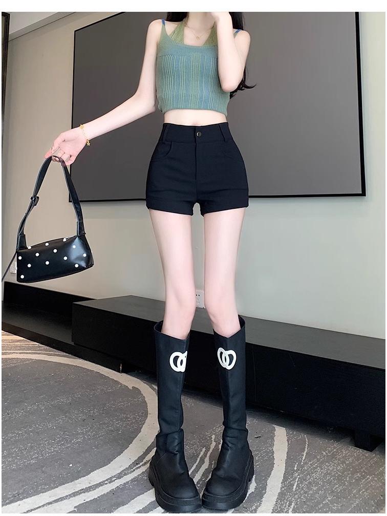 Черные шорты-костюм А-силуэта с высокой талией и эффектом похудения для женщин - Осенняя коллекция 2024