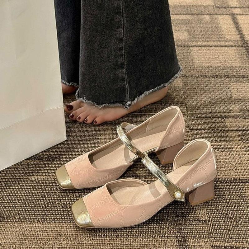 Internet celebrity explosion fairy style color matching Mary Jane shoes girl 2025 spring new versatile word with small fragrant style single shoes