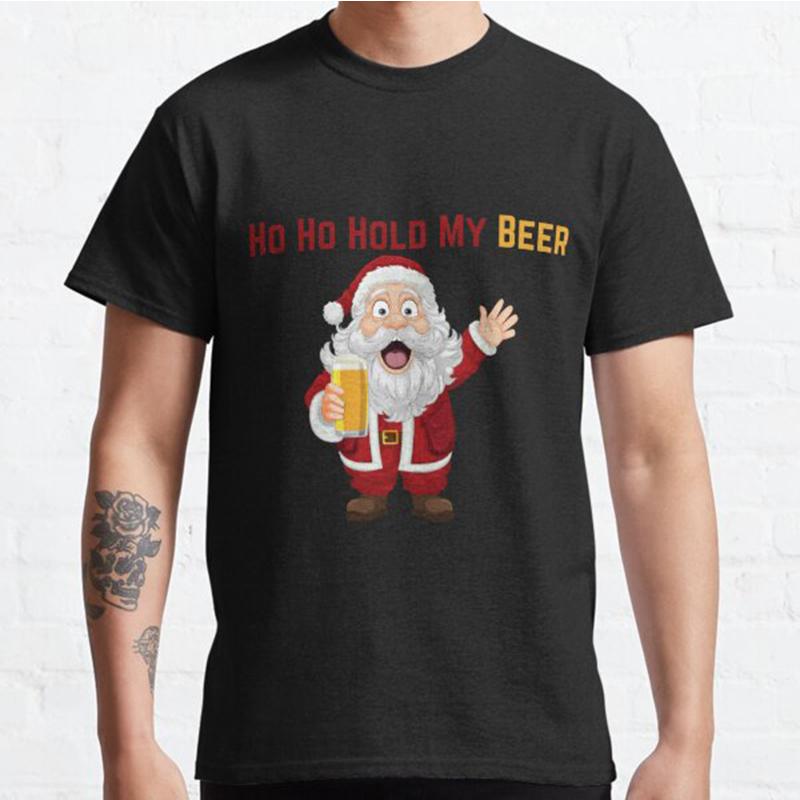 Мужская мода повседневные футболки с короткими рукавами Ho Ho Hold My Beer Funny Santa Tees Oversize футболки