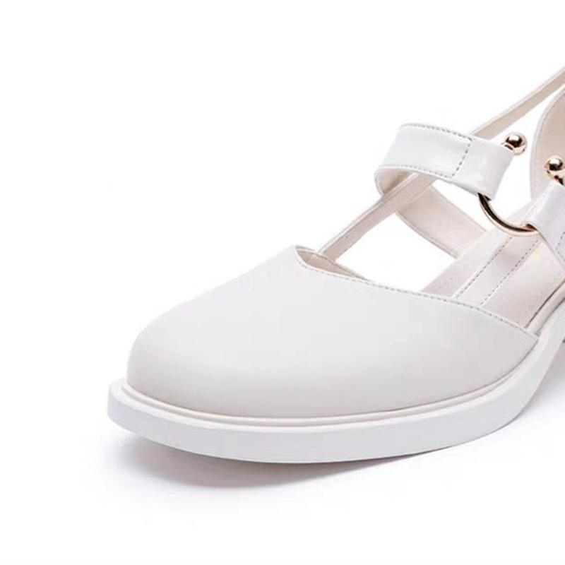 Thick with Summer Leather Shoes Female Sweet Temperament High with Round Head Sandals Female
