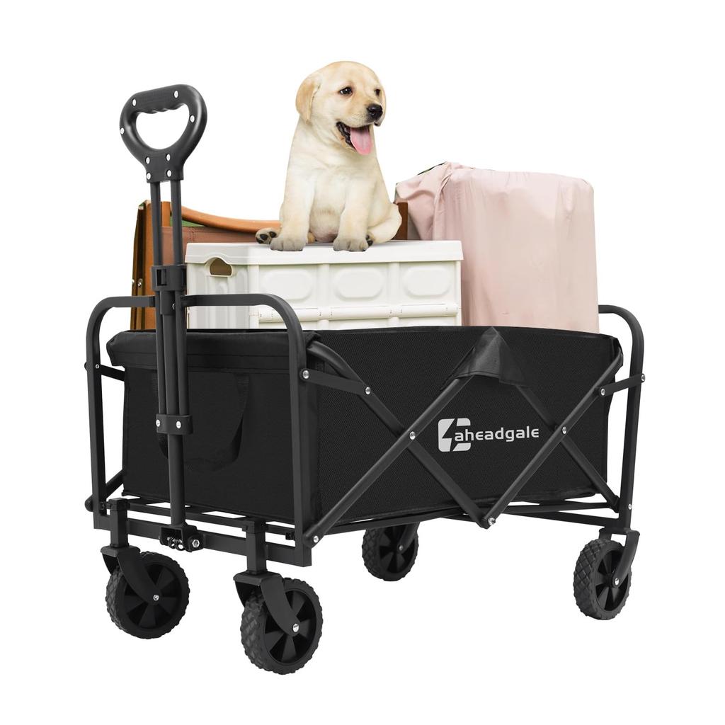 AHEAD GALE Carry Wagon Outdoor Large Capacity Folding Outdoor Wagon Carry Cart Camping Cart Equipped with Wide Tires (Black (M))