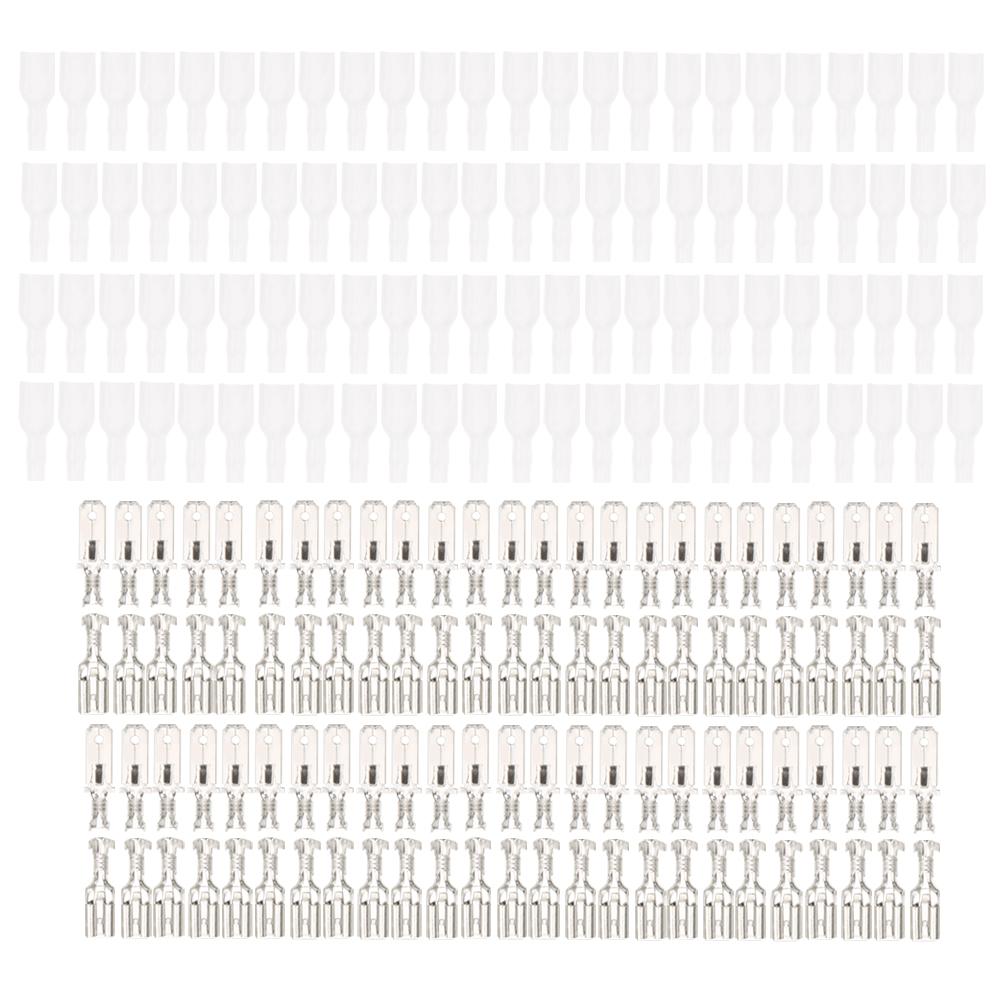 200pcs Tin Plated Brass 6.3mm Spade Wire Terminals Crimp Connectors Insulating Sleeve Kit