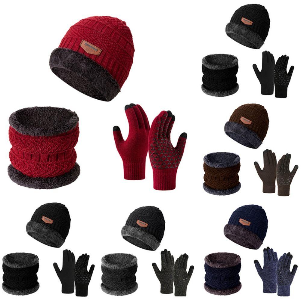 Windproof Hat Scarf Gloves Set Thickened Ear Protection Beanie Hat And Neck Scarf Outdoor