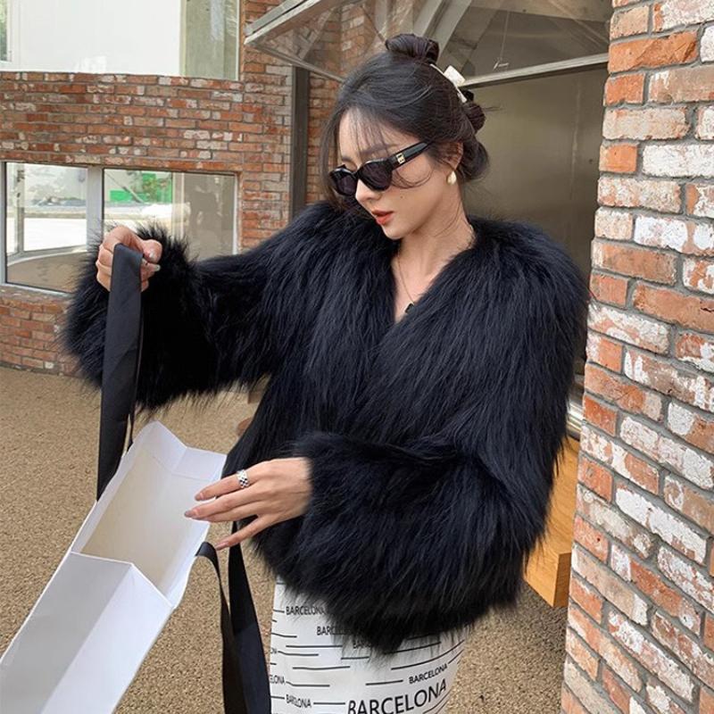 Свободная женская шуба из меха, роскошная утолщенная пушистая куртка с длинным рукавом, теплая осенне-зимняя верхняя одежда из искусственного меха для снега