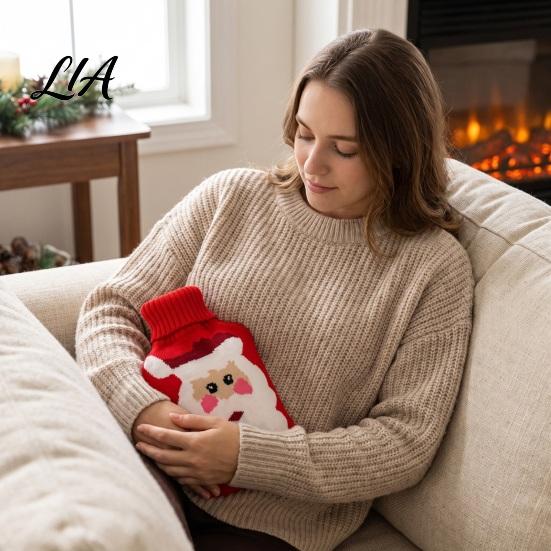 Cartoon Hot Water Bag 1000/2000ML Christmas Bottle, with Knit Leak Proof Pouch Cover, Long Lasting Heat Retention, Winter Warm Lightweight