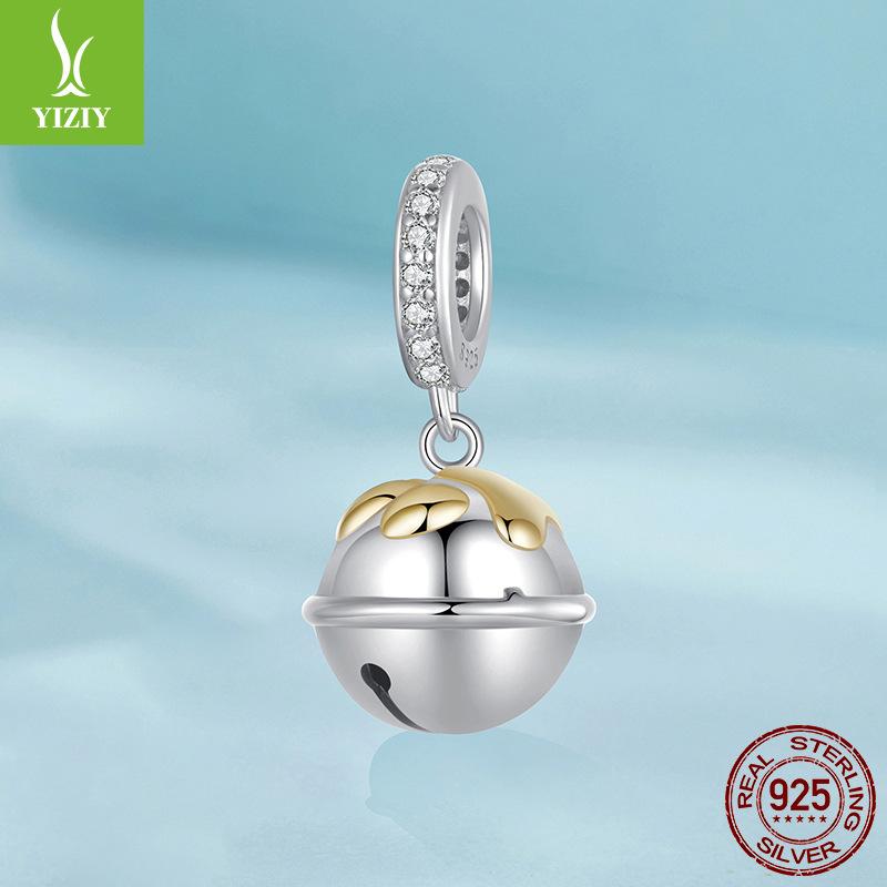 Christmas 925 Sterling Silver Cute Pet Paw Print Bell Pendant Necklace Pendant Diy Handmade Beaded Bracelet