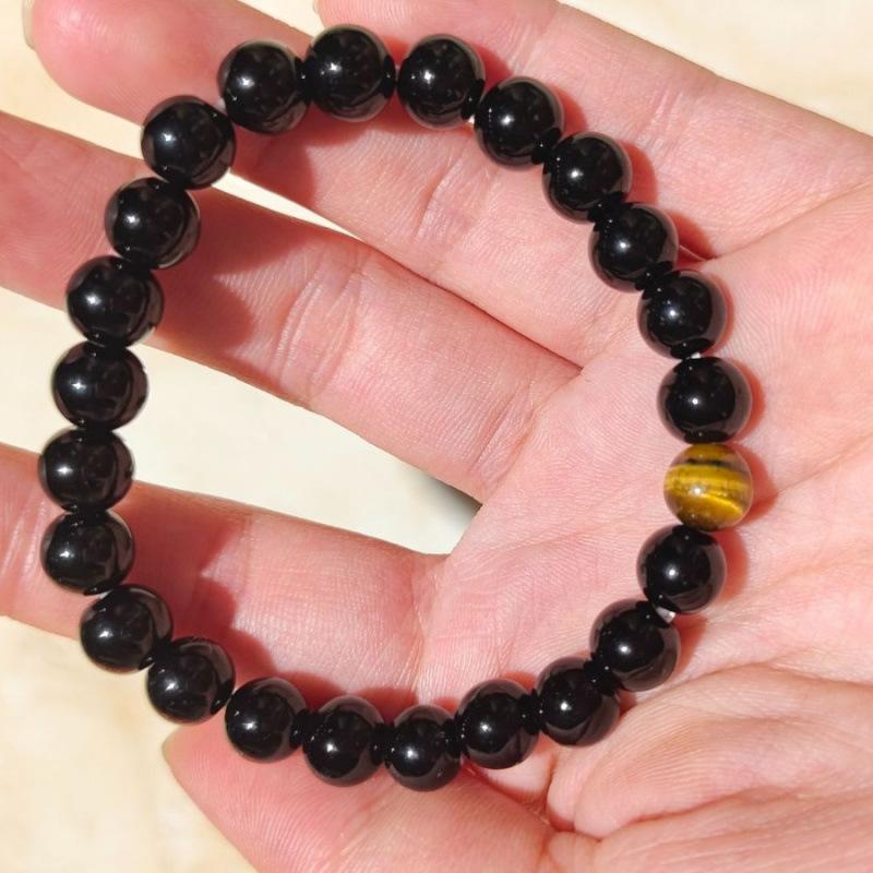 Fashion 8mm/10mm Natural Stone Bracelet Tiger Eye Obsidian Elastic String Bracelet