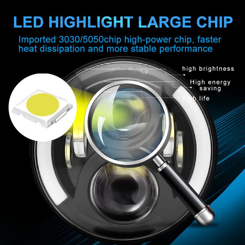 7 Inch Motorcycle LED Headlight for Motorcycle JEEP Wrangler JK Harley Touring Road King Yamaha 7Inch Round LED Headlight