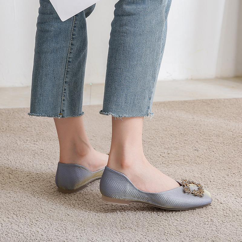 Новые осенние темпераментные туфли на плоской подошве со стразами и квадратной пряжкой, женская обувь из мягкой кожи с мягкой подошвой для беременных, женская обувь большого размера