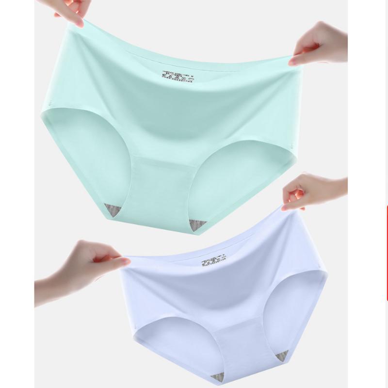 4Pcs Women Ice Silk Panties Elasticity Seamless Underwear Lingerie Solid Triangle Briefs Lingerie