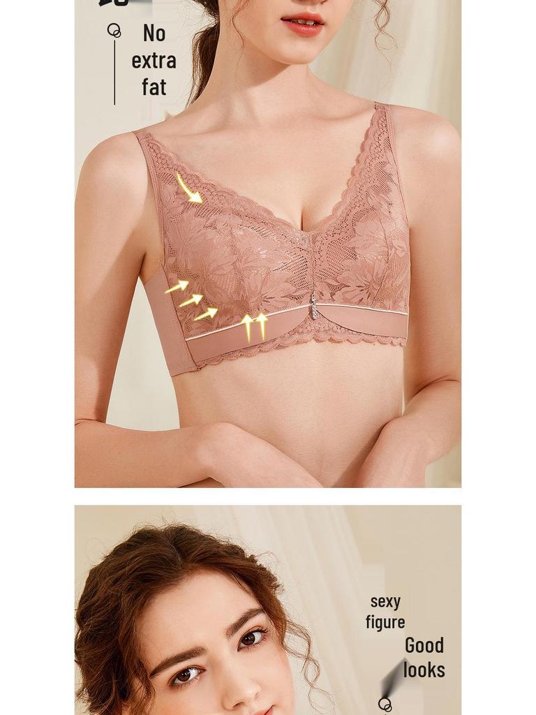 Crystal Lace Bunny Ears Wireless Bra - Breathable, Thin, Side Support for Smaller Looking Bust