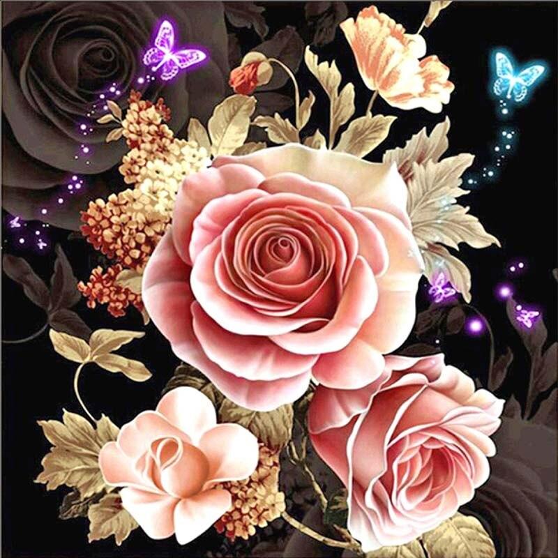 Наборы бриллиантов «сделай сам», цветочная живопись, полная круглая дрель, стразы, вышивка, картина, вышивка крестом, ручная работа, домашний декор, подарок