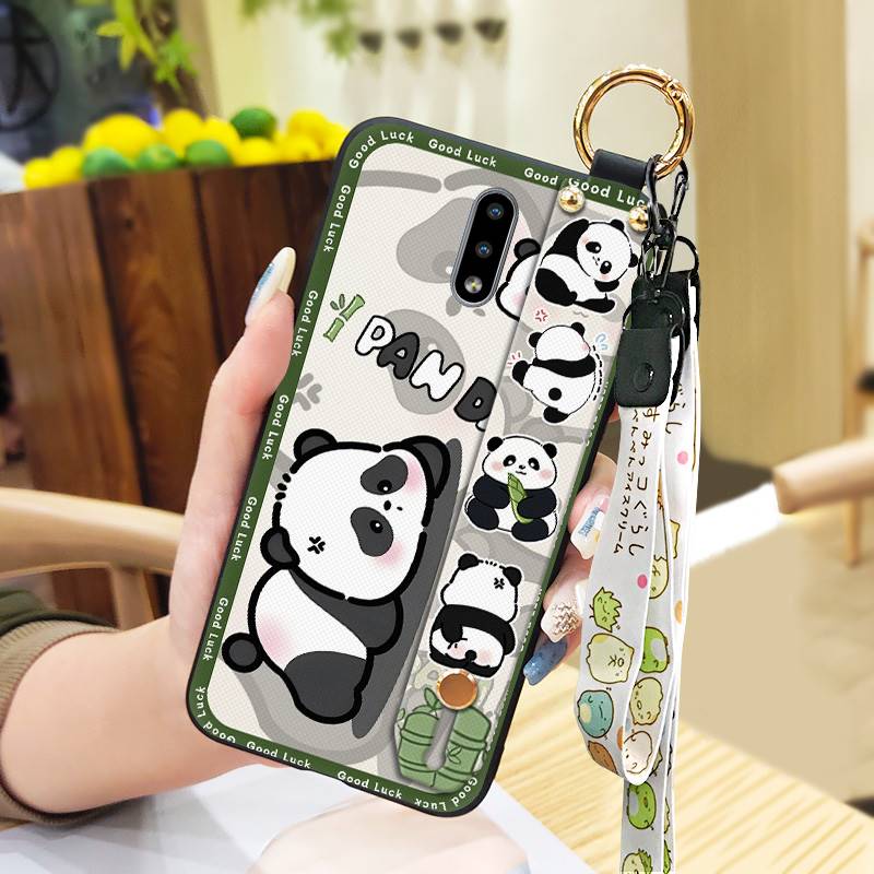 Cartoon Fashion Design Phone Case For Nokia 2.3 Wrist Strap Panda Back Cover Waterproof Anti-knock Lanyard Wristband